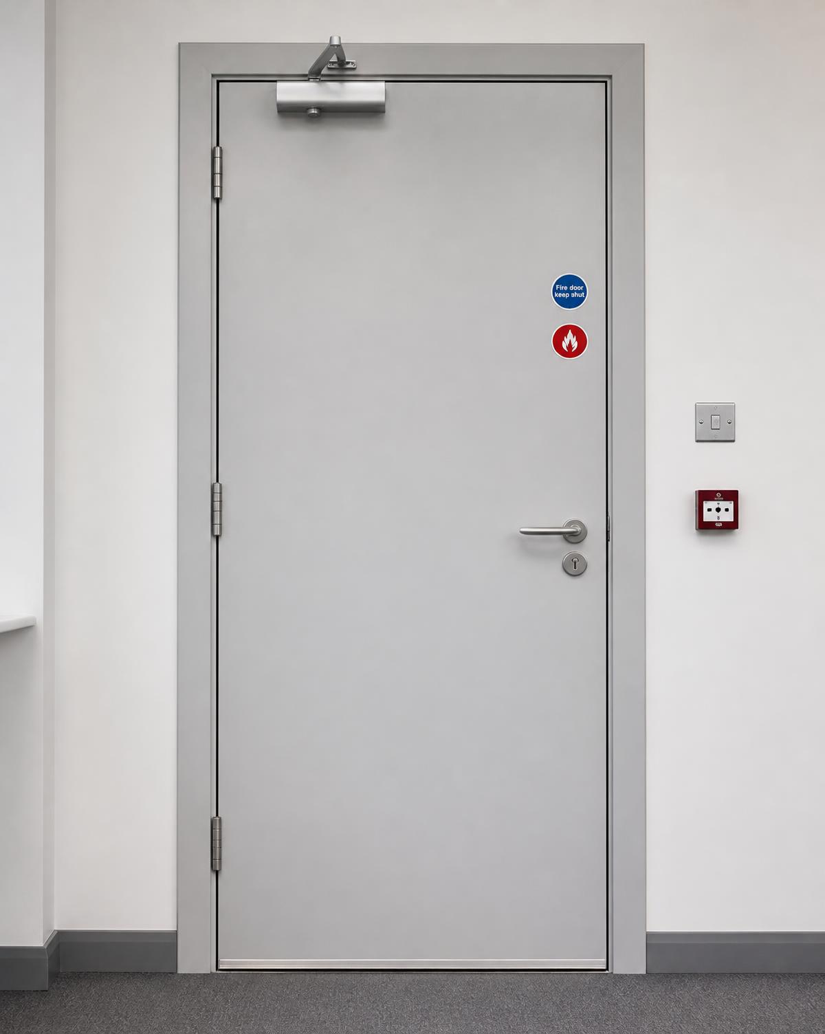 Fire door and safety signage in a managed building