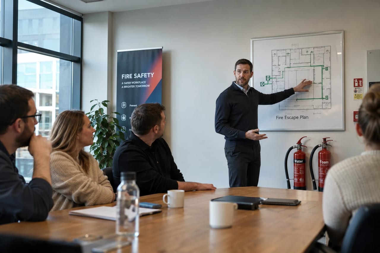 Consultant discussing a building fire-safety plan